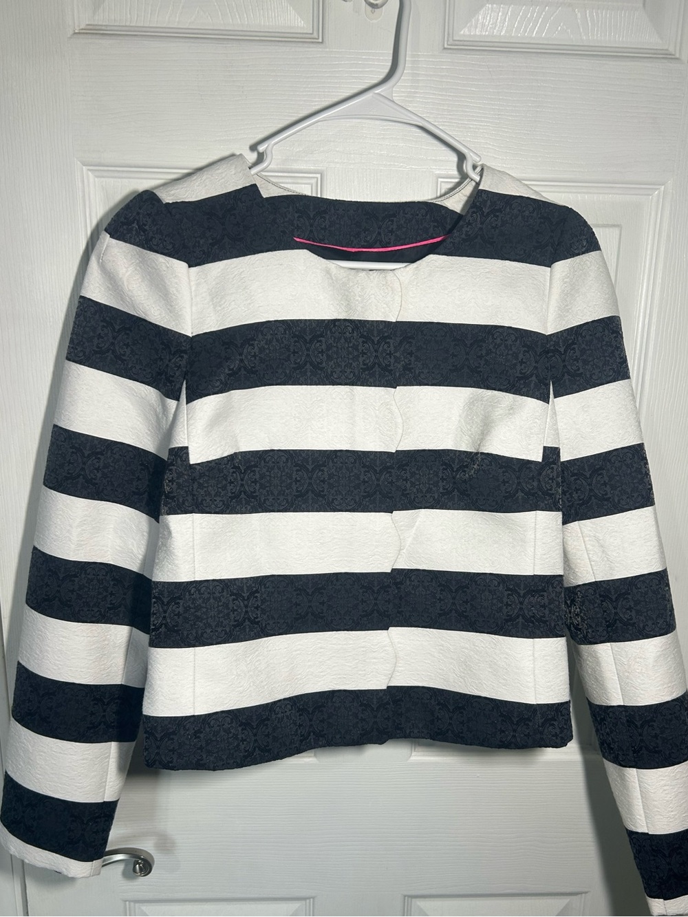 BANANA REPUBLIC Size 8Jacquard Cotton Scallops Zip Long sleeve Stripe Blazer NWT
